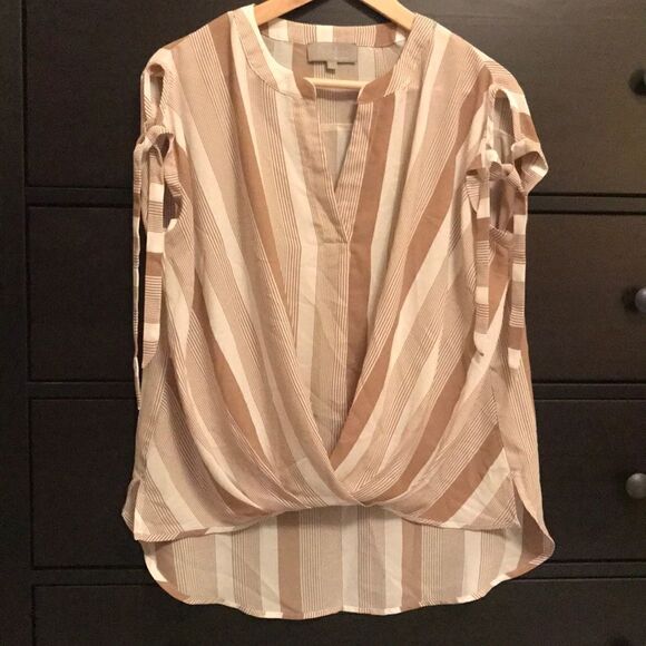 ASHER BY fabrik Draped Hem Stripe Blouse - Size L - Picture 1 of 7